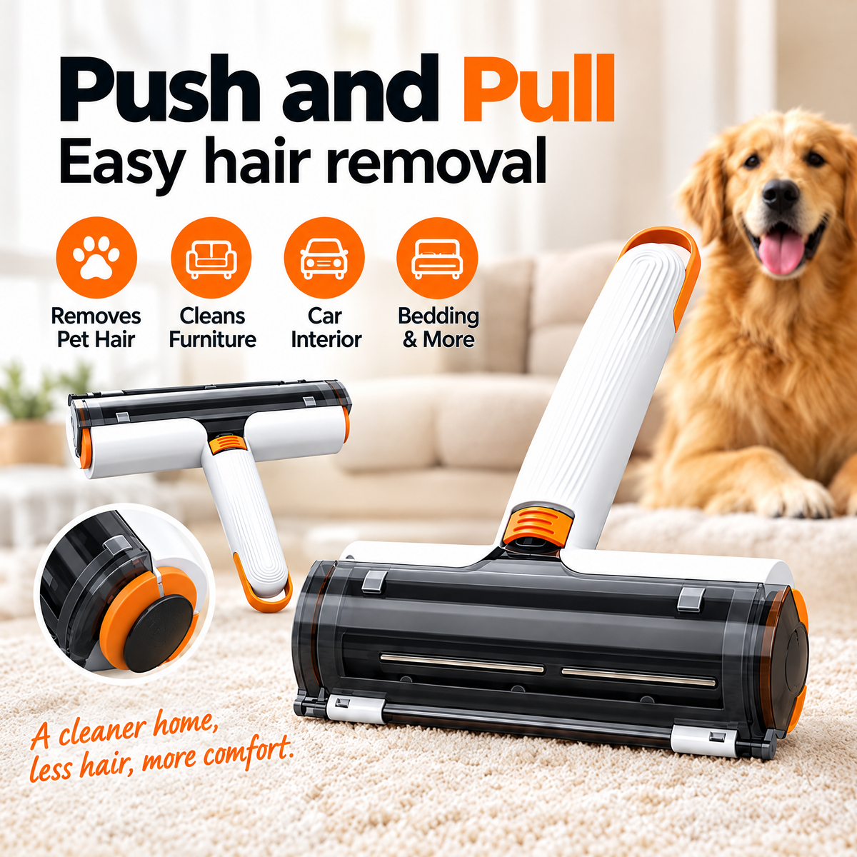 Tuftly Pet Hair Roller removing dog hair from a couch